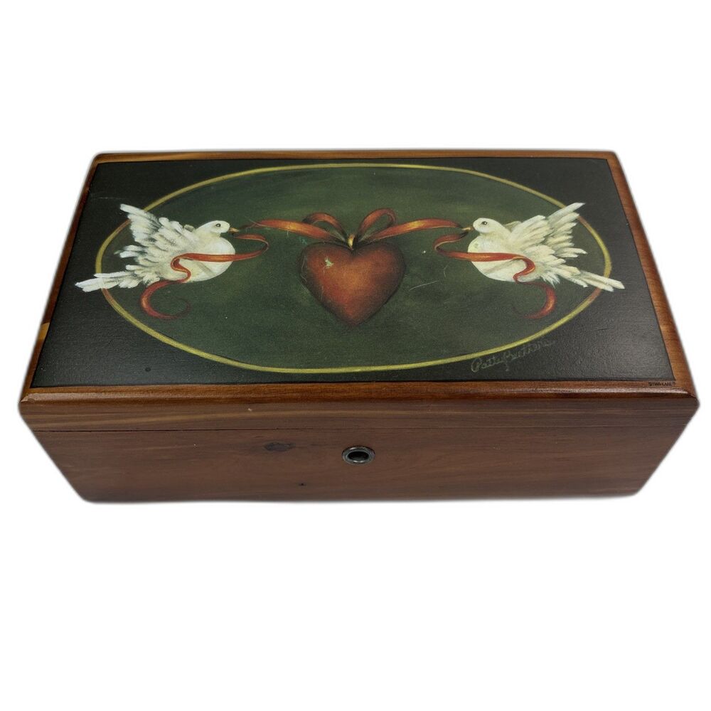 Vintage Miniature Lane Cedar Hope Chest Doves Heart Jewelry Trinket Box 8.75"